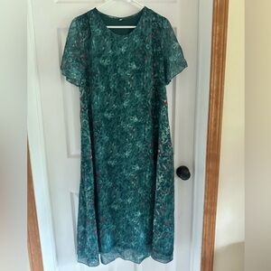 Coldwater Creek Teal Floral Midi Dress